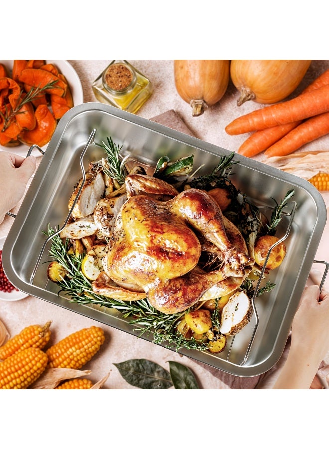 ValueHut Stainless Steel Roasting Pan with Rack – Rectangular Oven Baking Tray for Fish & Chicken, Durable Roaster Pan 42×32×6.5cm - Image 3